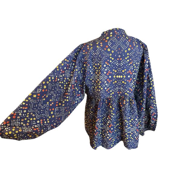 NWOT Oliphant Mandarin Balloon Sleeve Blouse Shabori Indigo Size XL 100% Cotton - Picture 5 of 11